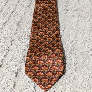 Ermenegildo Zegna Burgundy and Gold Patterned Silk Tie